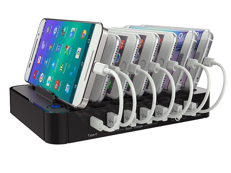 7台のスマホが同時に充電できるUSBスタンド、QC 3.0+Type-Cに
