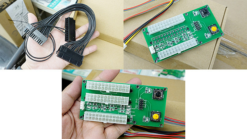 複数のATX電源を連動させるマイニング向け基板やケーブルがサイズから