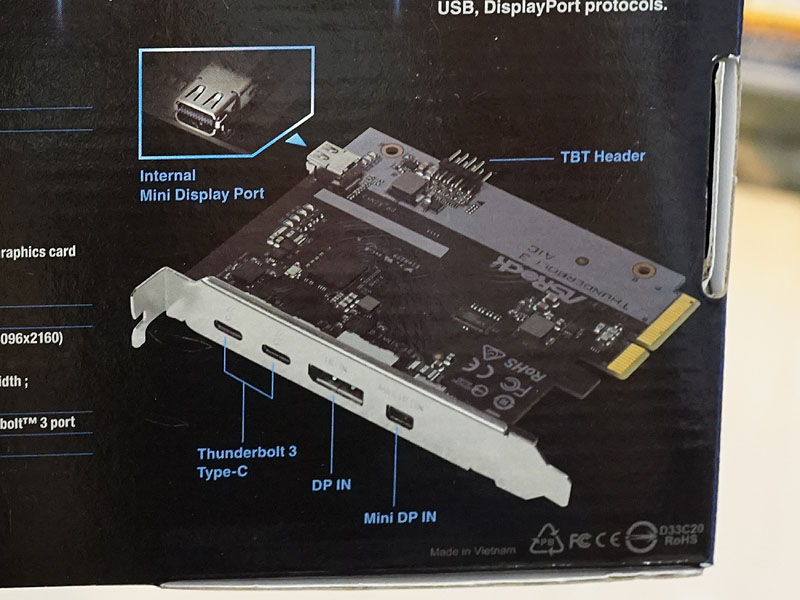 内部Mini DPポートを備えた拡張カード「Thunderbolt 3 AIC R2.0」が