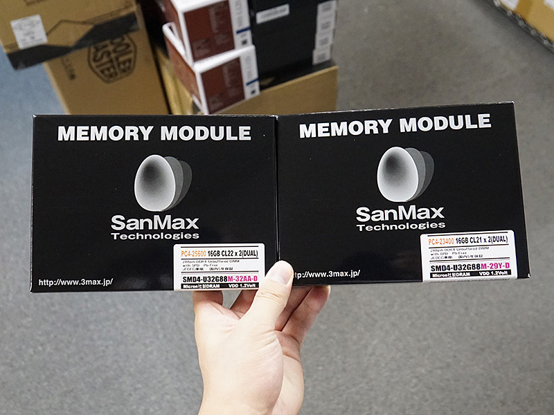 16GBで片面実装のDDR4-3200/2933対応メモリがSanMaxから、Micron 16GBで片面実装のDDR4-3200/2933対応メモリがSanMaxから、Micron