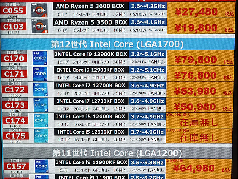 登場間もない「Core i7-12700K/KF」が一部で急落、AMDはGPU搭載のRyzen