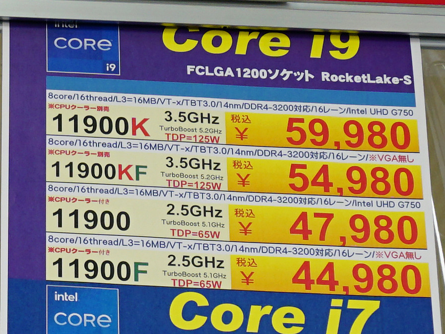 Intel Rocket LakeとAMD Ryzen 5000がともに急落 [相場調査 2月第2週号