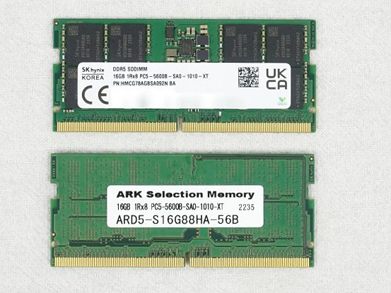 アークブランドのDDR5-5600 SO-DIMMが3製品、SK Hynix製モジュール採用