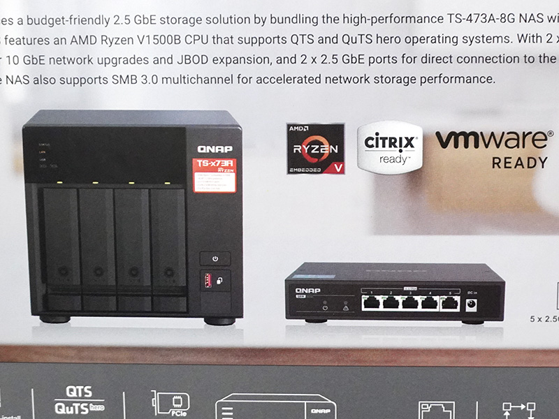 Ryzen搭載NASと5ポート2.5GbEスイッチのセット品がQNAPから、4/6/8ベイ