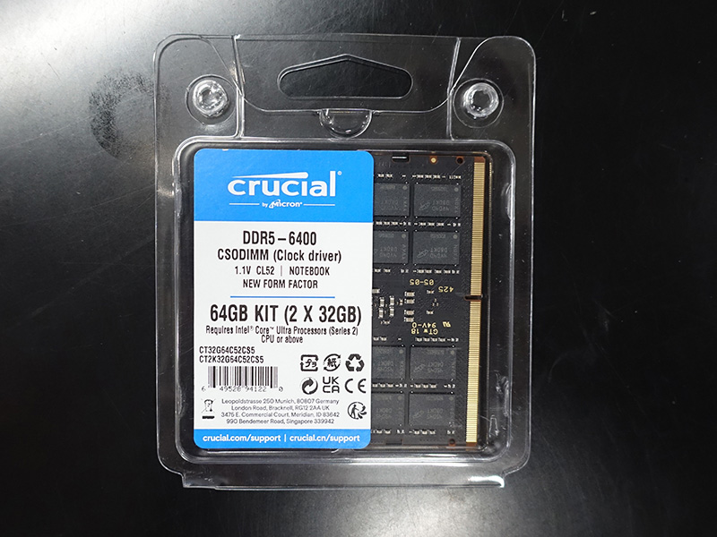 メモリー Crucial 48GB (2x24GB) DDR5 6400 CSODIMM Crucial 48GB Kit (24GBx2) DDR5-6400 CSODIMM | CT2K24G64C52CS5