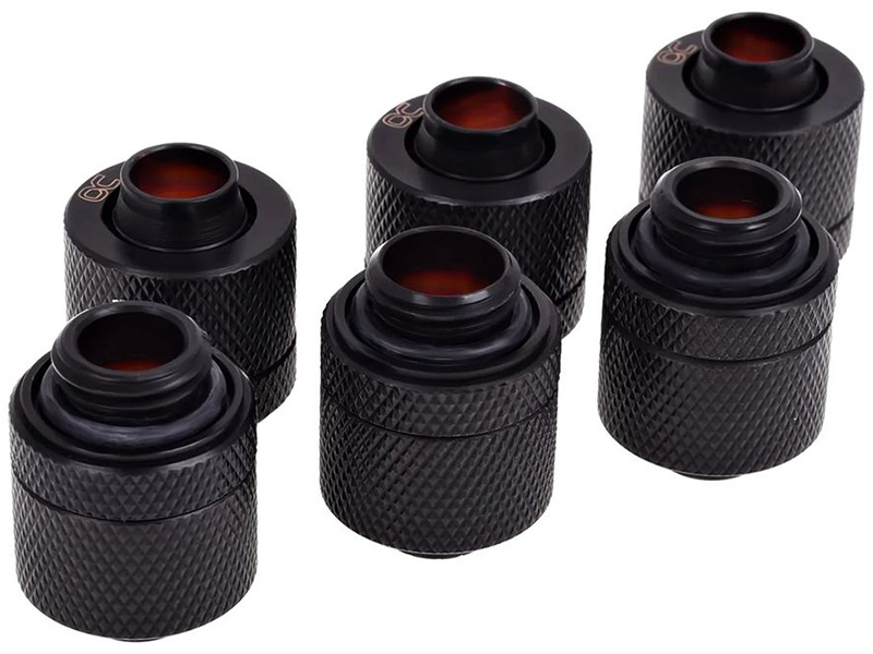 ブラックカラーのAlphacool製ソフトチューブ用フィッティング6個セット