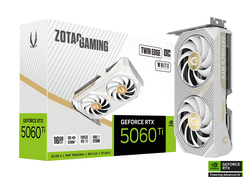 ギガバイト社製GeForce RTX™ 5060Ti 16GB ホワイト カード長220.5mmの白いGeForce RTX 5060 Ti 16GBがZOTACから、2