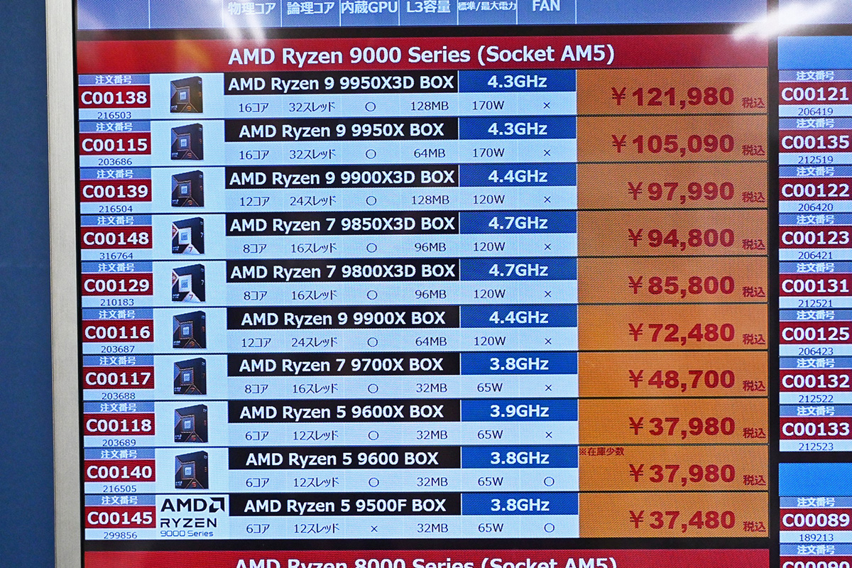 ゲーミング向けCPU・AMD「Ryzen 7 9850X3D」が発売、Ryzen 9000