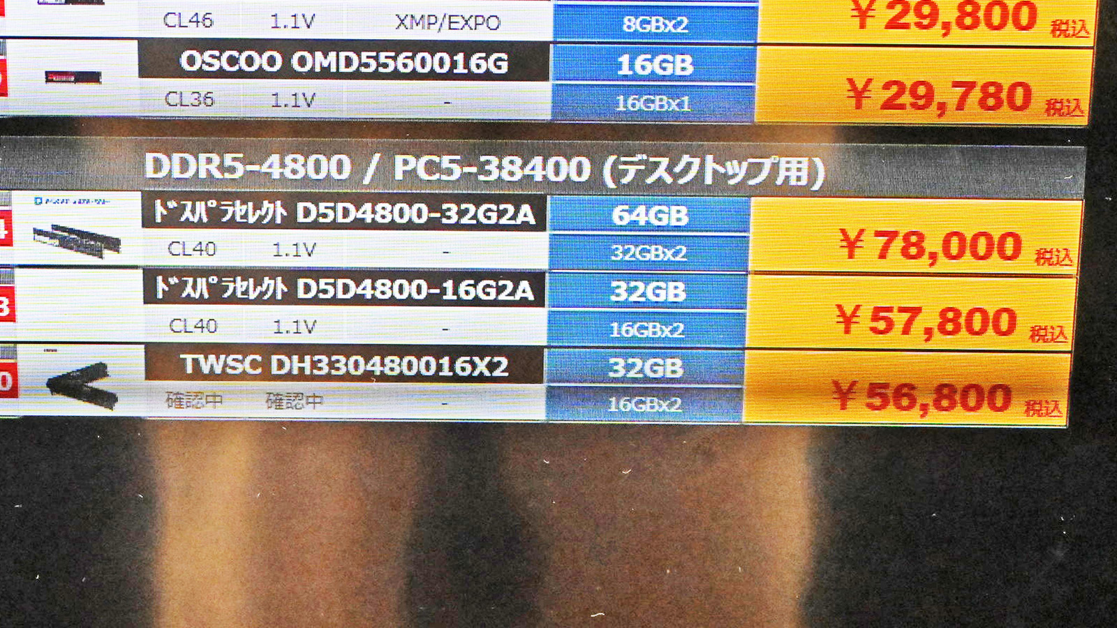 DDR5 32GB×2枚組が前回比20％前後の急落、4ヶ月ぶりの8万円割れも [4月